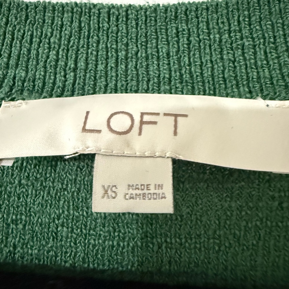Loft Forest Green V-Neck Button Pullover Sweater - image 3